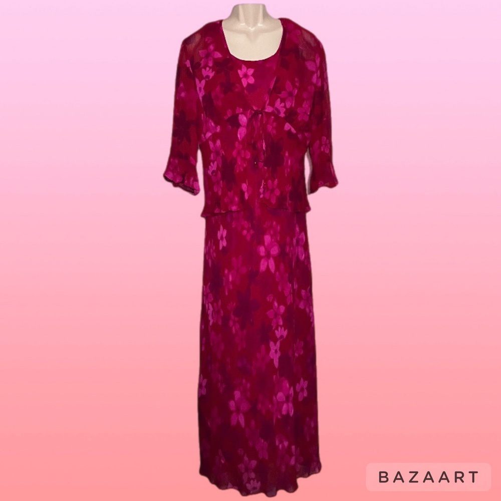 Positive Attitude Floral Maxi Dress with Jacket - Red